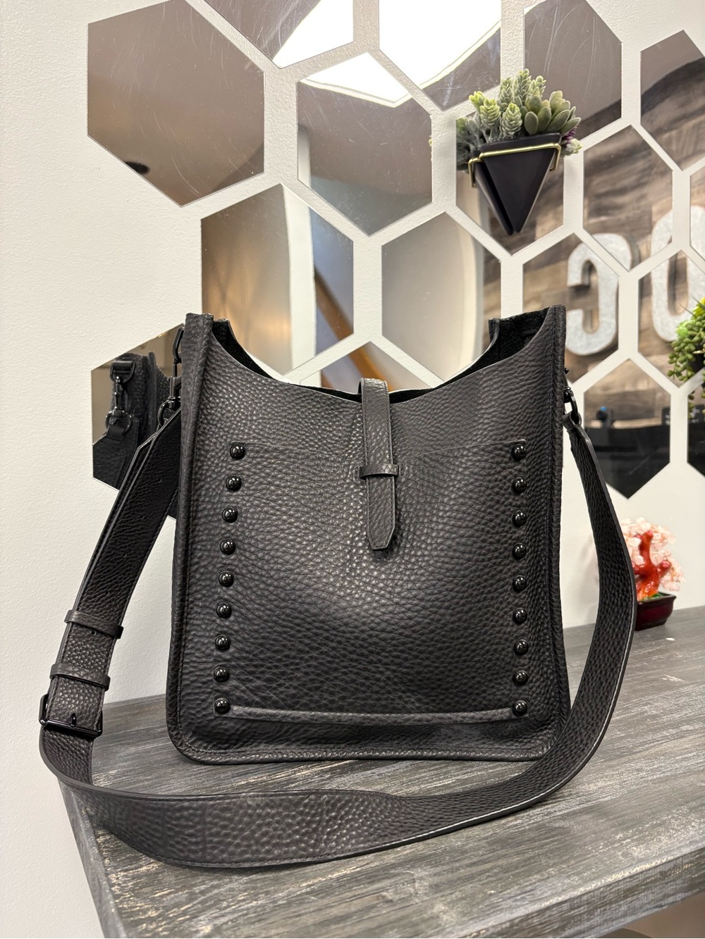 Rebecca Minkoff Black Unlined Leather Studded Shoulder Bag